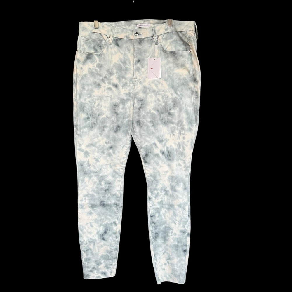 Good American Jeans Womens 18 Blue Good Legs Mid Rise Skinny Cloud Tie Dye